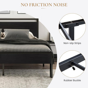 SHA CERLIN 14 Inch Queen Size Metal Platform Bed Frame with Wooden Headboard and Footboard, Mattress Foundation, No Box Spring Needed, Large Under Bed Storage, Non - Slip Without Noise, Black Oak - Wigtrends