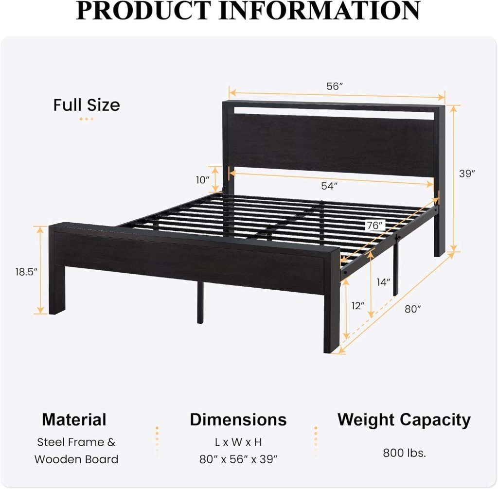 SHA CERLIN 14 Inch Queen Size Metal Platform Bed Frame with Wooden Headboard and Footboard, Mattress Foundation, No Box Spring Needed, Large Under Bed Storage, Non - Slip Without Noise, Black Oak - Wigtrends