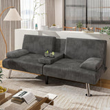 Shahoo Modern Linen Upholstered Convertible Folding Futon Sofa Bed with Removable Armrests, Metal Legs, 2 Cup Holders for Living Room - Wigtrends