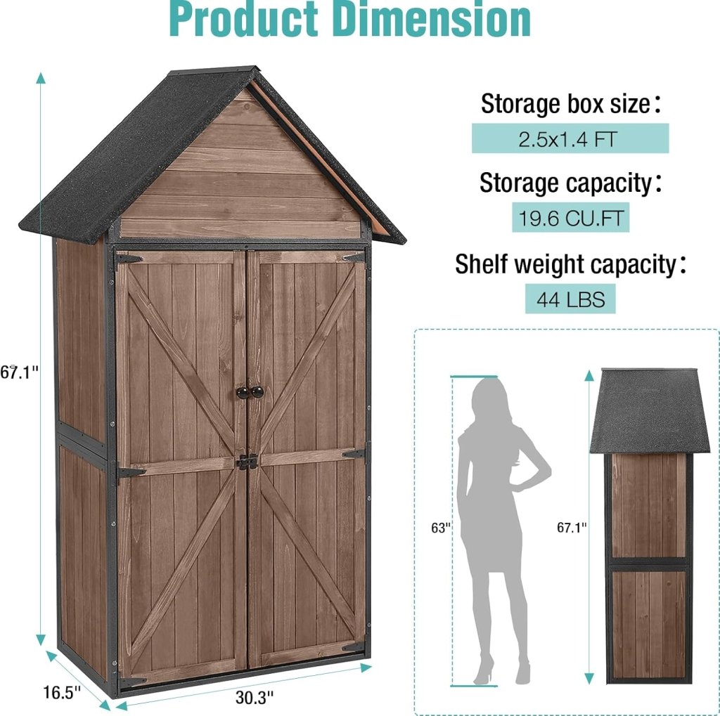 Sheds Outdoor Storage Garden Shed with Metal Frame Structure and Adjustable Shelves Large Capacity Storage Tool Cabinet Box for Backyard Garden Patio Lawn (Brown) - Wigtrends
