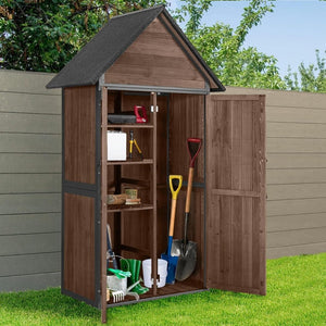 Sheds Outdoor Storage Garden Shed with Metal Frame Structure and Adjustable Shelves Large Capacity Storage Tool Cabinet Box for Backyard Garden Patio Lawn (Brown) - Wigtrends