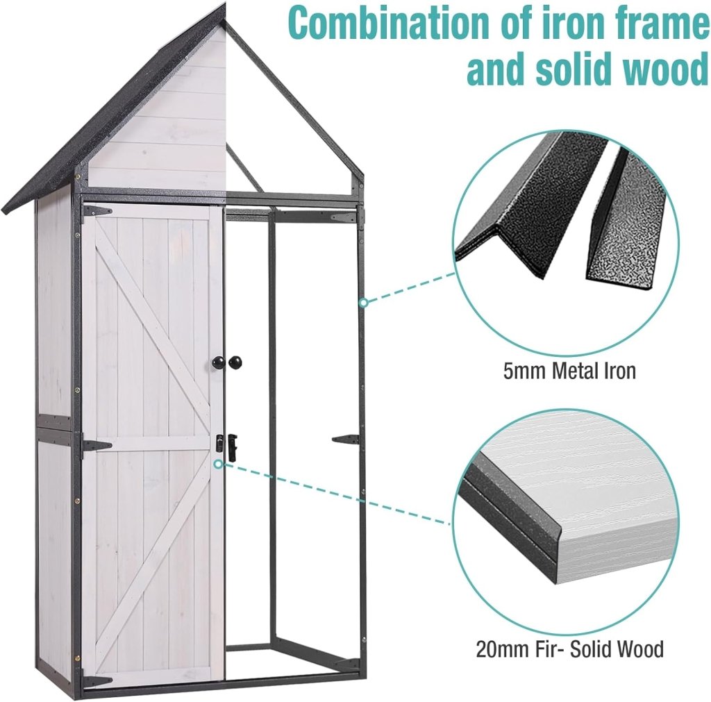 Sheds Outdoor Storage Garden Shed with Metal Frame Structure and Adjustable Shelves Large Capacity Storage Tool Cabinet Box for Backyard Garden Patio Lawn (Brown) - Wigtrends