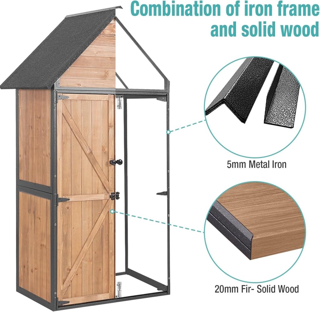 Sheds Outdoor Storage Garden Shed with Metal Frame Structure and Adjustable Shelves Large Capacity Storage Tool Cabinet Box for Backyard Garden Patio Lawn (Brown) - Wigtrends