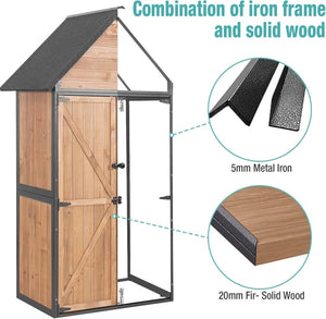 Sheds Outdoor Storage Garden Shed with Metal Frame Structure and Adjustable Shelves Large Capacity Storage Tool Cabinet Box for Backyard Garden Patio Lawn (Brown) - Wigtrends