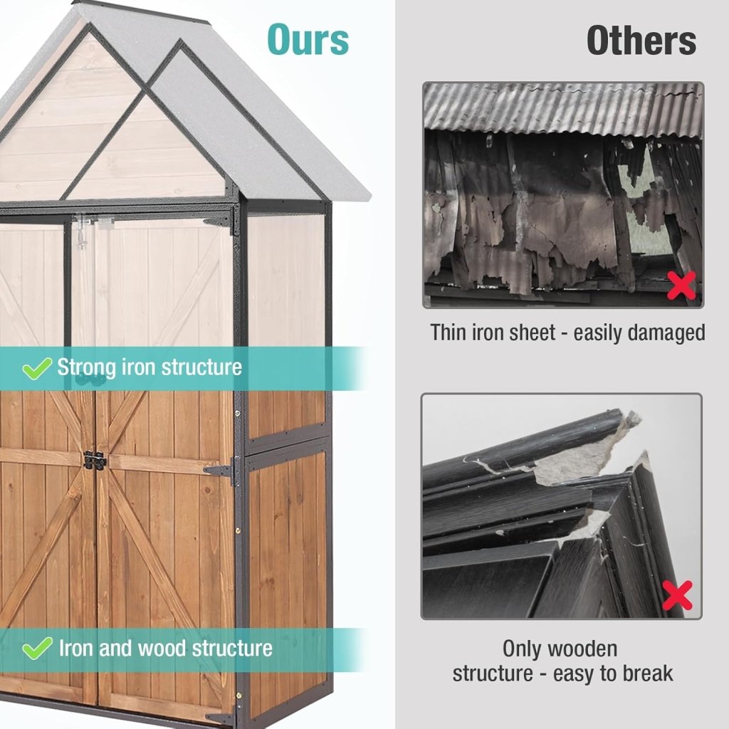 Sheds Outdoor Storage Garden Shed with Metal Frame Structure and Adjustable Shelves Large Capacity Storage Tool Cabinet Box for Backyard Garden Patio Lawn (Brown) - Wigtrends