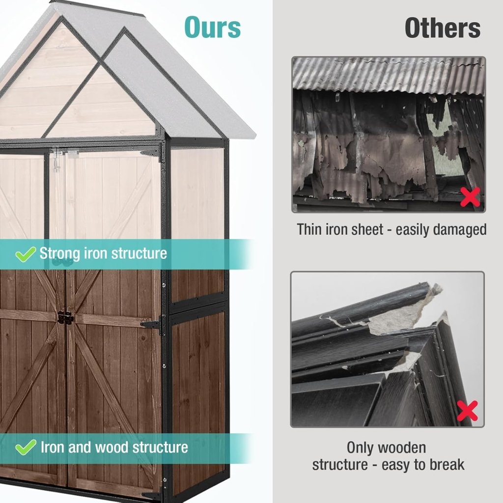 Sheds Outdoor Storage Garden Shed with Metal Frame Structure and Adjustable Shelves Large Capacity Storage Tool Cabinet Box for Backyard Garden Patio Lawn (Brown) - Wigtrends