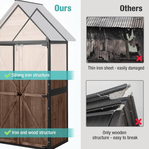 Sheds Outdoor Storage Garden Shed with Metal Frame Structure and Adjustable Shelves Large Capacity Storage Tool Cabinet Box for Backyard Garden Patio Lawn (Brown) - Wigtrends
