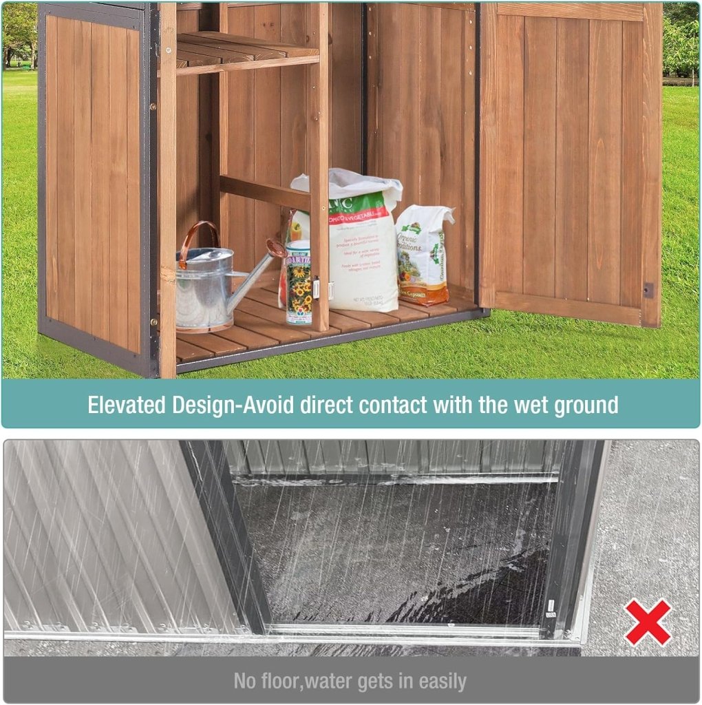 Sheds Outdoor Storage Garden Shed with Metal Frame Structure and Adjustable Shelves Large Capacity Storage Tool Cabinet Box for Backyard Garden Patio Lawn (Brown) - Wigtrends