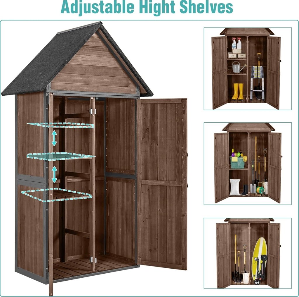 Sheds Outdoor Storage Garden Shed with Metal Frame Structure and Adjustable Shelves Large Capacity Storage Tool Cabinet Box for Backyard Garden Patio Lawn (Brown) - Wigtrends