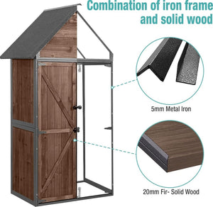Sheds Outdoor Storage Garden Shed with Metal Frame Structure and Adjustable Shelves Large Capacity Storage Tool Cabinet Box for Backyard Garden Patio Lawn (Brown) - Wigtrends