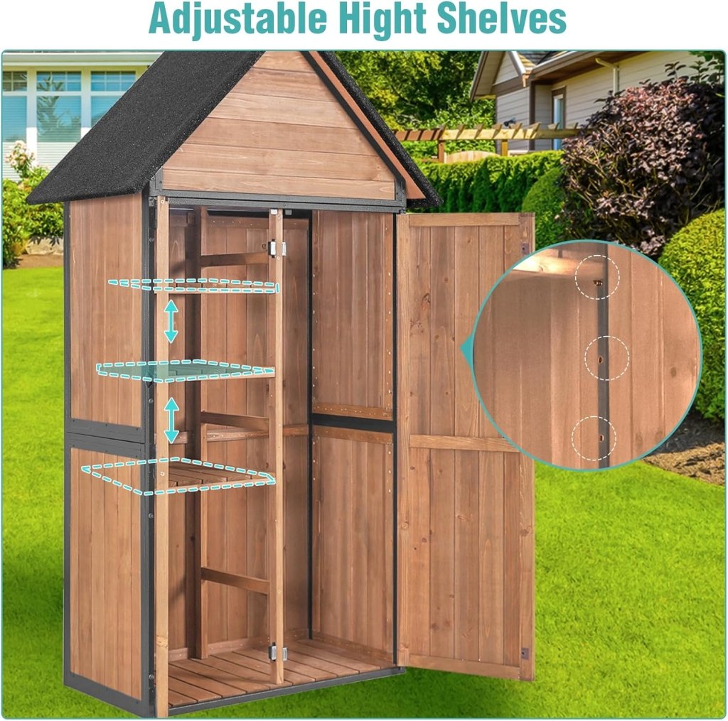 Sheds Outdoor Storage Garden Shed with Metal Frame Structure and Adjustable Shelves Large Capacity Storage Tool Cabinet Box for Backyard Garden Patio Lawn (Brown) - Wigtrends