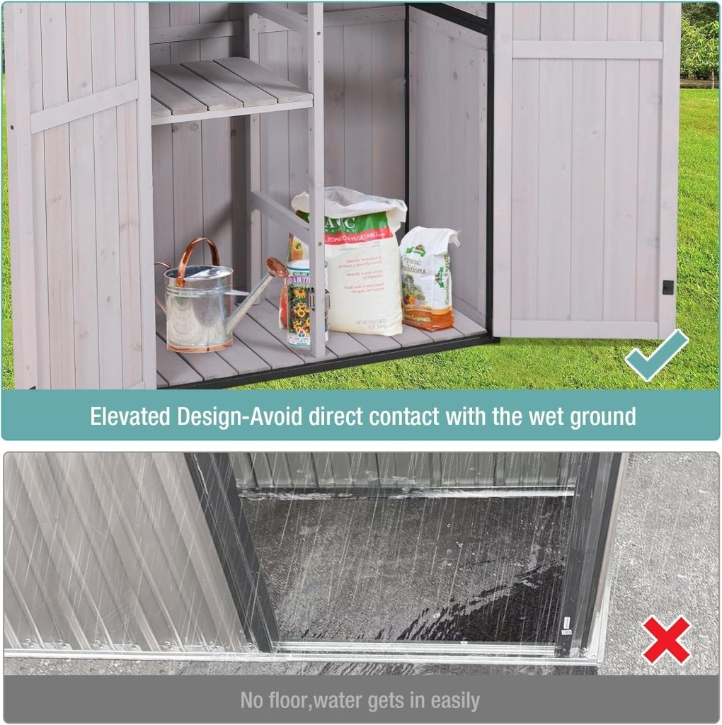 Sheds Outdoor Storage Garden Shed with Metal Frame Structure and Adjustable Shelves Large Capacity Storage Tool Cabinet Box for Backyard Garden Patio Lawn (Brown) - Wigtrends