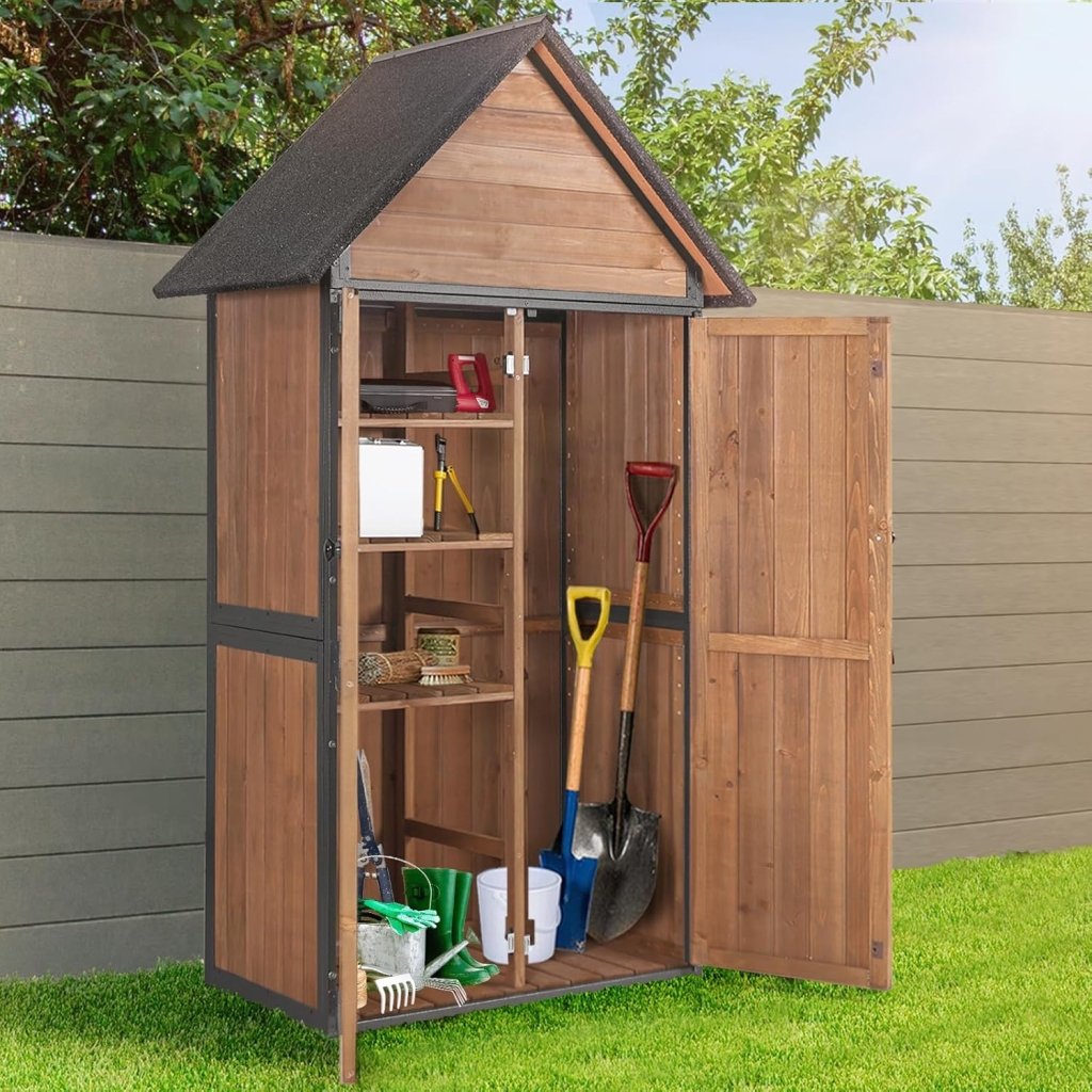 Sheds Outdoor Storage Garden Shed with Metal Frame Structure and Adjustable Shelves Large Capacity Storage Tool Cabinet Box for Backyard Garden Patio Lawn (Brown) - Wigtrends