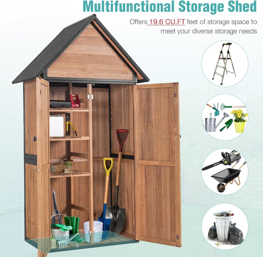 Sheds Outdoor Storage Garden Shed with Metal Frame Structure and Adjustable Shelves Large Capacity Storage Tool Cabinet Box for Backyard Garden Patio Lawn (Brown) - Wigtrends