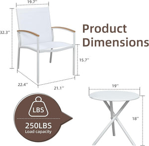 Shintenchi 3 Pieces Patio Bistro Sets, Outdoor Textilene Fabric Conversation Bistro Set, Textilene Fabric Front Porch Chairs Small Patio Furniture Set with Table for Lawn,Garden,Balcony (Black) - Wigtrends