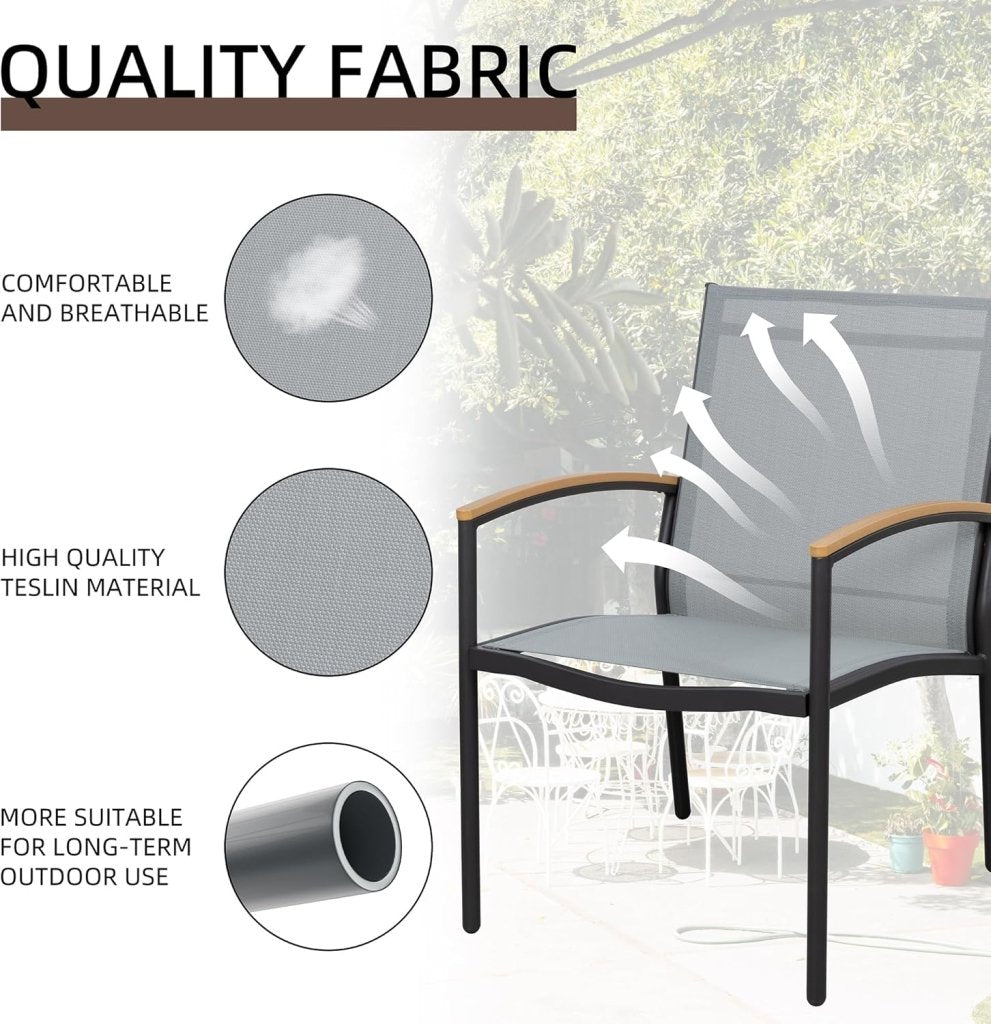 Shintenchi 3 Pieces Patio Bistro Sets, Outdoor Textilene Fabric Conversation Bistro Set, Textilene Fabric Front Porch Chairs Small Patio Furniture Set with Table for Lawn,Garden,Balcony (Black) - Wigtrends