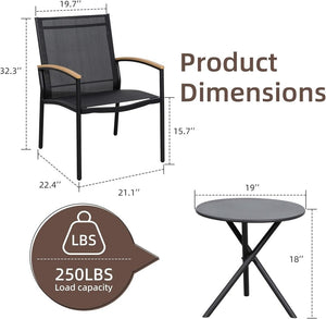 Shintenchi 3 Pieces Patio Bistro Sets, Outdoor Textilene Fabric Conversation Bistro Set, Textilene Fabric Front Porch Chairs Small Patio Furniture Set with Table for Lawn,Garden,Balcony (Black) - Wigtrends