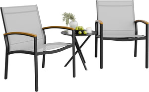 Shintenchi 3 Pieces Patio Bistro Sets, Outdoor Textilene Fabric Conversation Bistro Set, Textilene Fabric Front Porch Chairs Small Patio Furniture Set with Table for Lawn,Garden,Balcony (Black) - Wigtrends