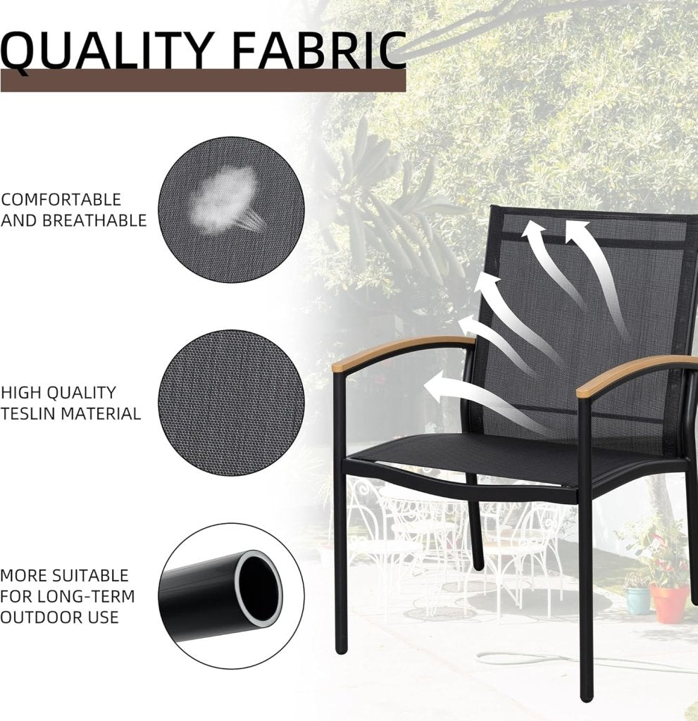Shintenchi 3 Pieces Patio Bistro Sets, Outdoor Textilene Fabric Conversation Bistro Set, Textilene Fabric Front Porch Chairs Small Patio Furniture Set with Table for Lawn,Garden,Balcony (Black) - Wigtrends