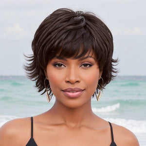 Short Black Wig Layered Pixie Cut Bob Wigs With Bangs 100% Human Hair - Wigtrends