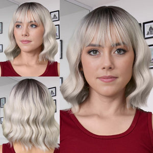 Short Bob Wig with Bangs Wigs for White Women Synthetic Heat Resistant Wavy Wigs - Wigtrends