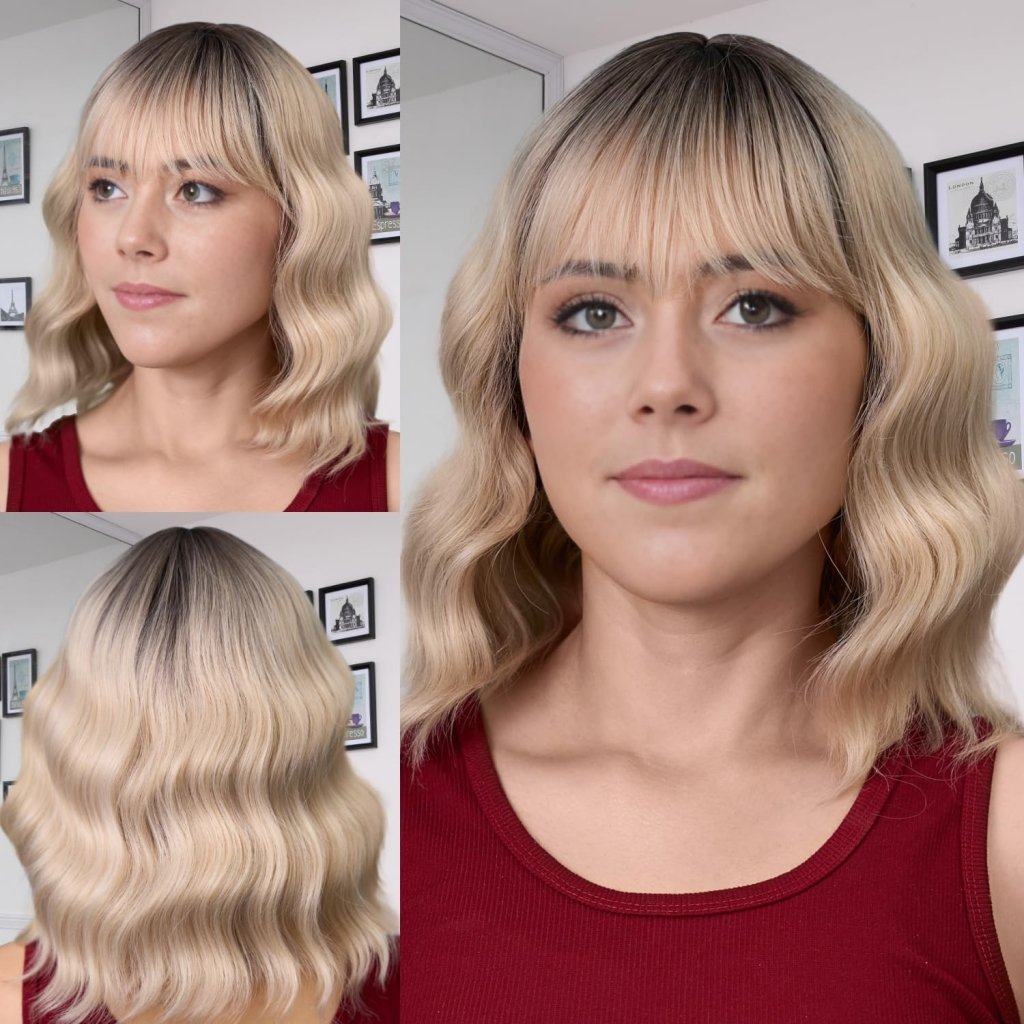 Short Bob Wig with Bangs Wigs for White Women Synthetic Heat Resistant Wavy Wigs - Wigtrends