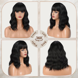 Short Bob Wig with Bangs Wigs for White Women Synthetic Heat Resistant Wavy Wigs - Wigtrends