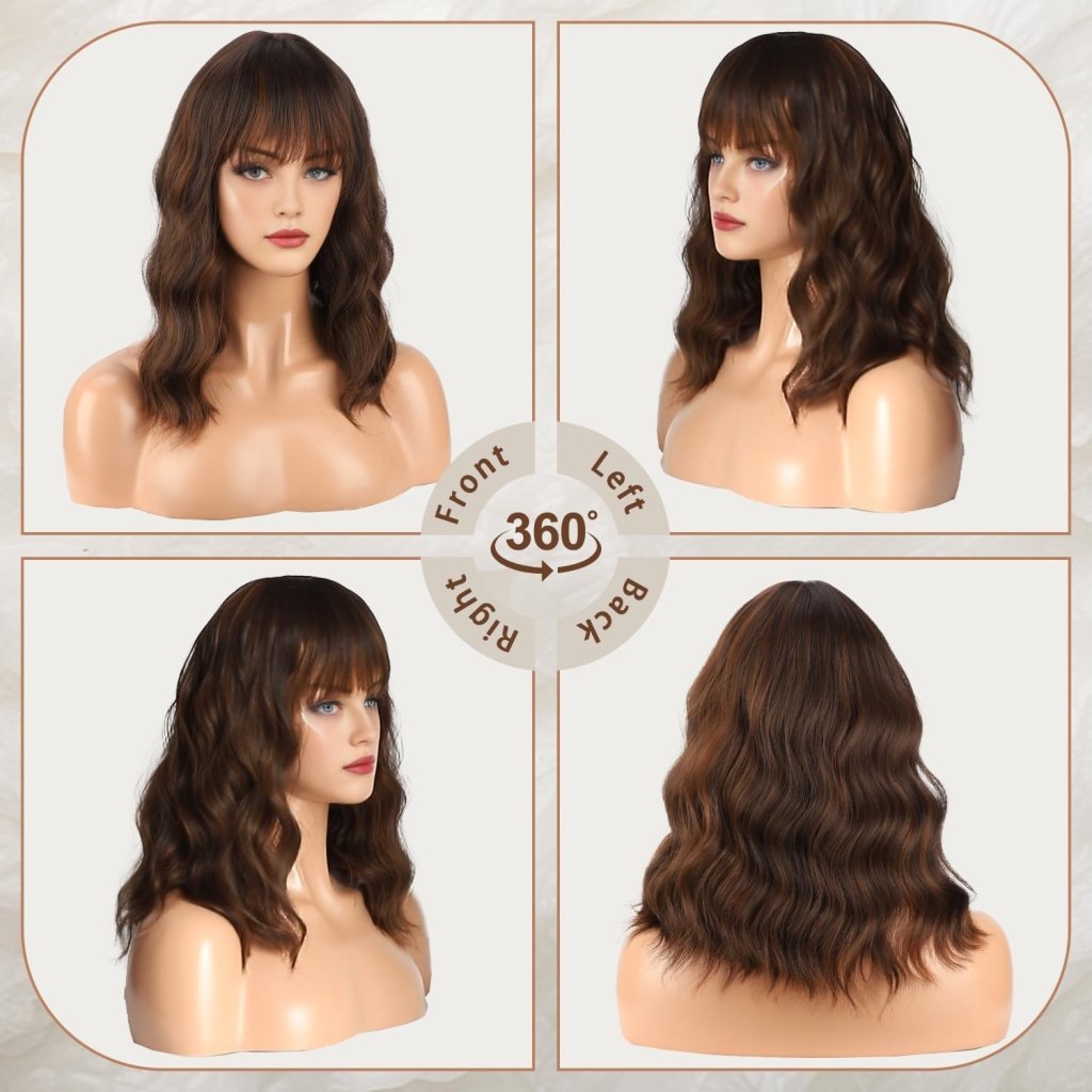 Short Bob Wig with Bangs Wigs for White Women Synthetic Heat Resistant Wavy Wigs - Wigtrends