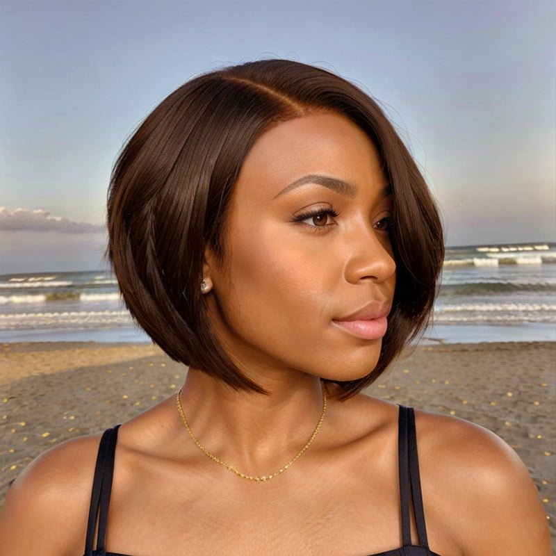 Short Brown Hair Style With Pin - Curls Bangs Bob Curly Human Hair For Black Woman - Wigtrends