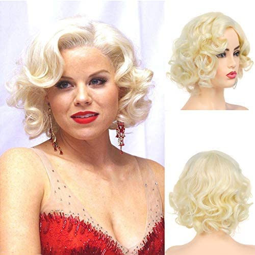 Short Curly White Wig for Women Synthetic Natural Wavy Costume Wig - Wigtrends