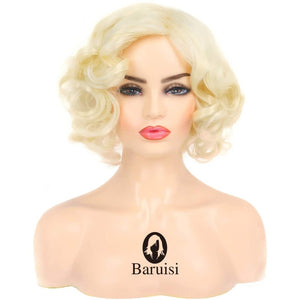 Short Curly White Wig for Women Synthetic Natural Wavy Costume Wig - Wigtrends