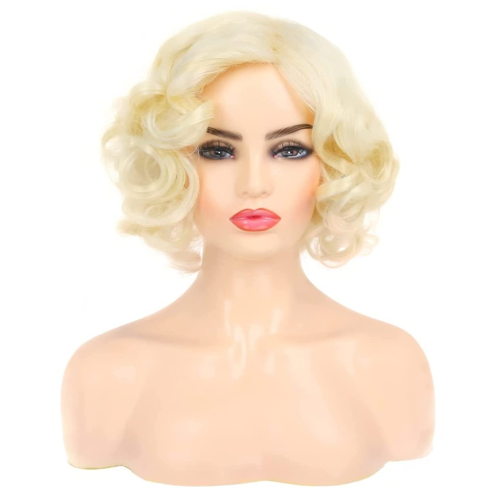 Short Curly White Wig for Women Synthetic Natural Wavy Costume Wig - Wigtrends