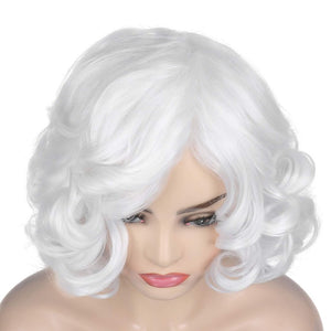 Short Curly White Wig for Women Synthetic Natural Wavy Costume Wig - Wigtrends