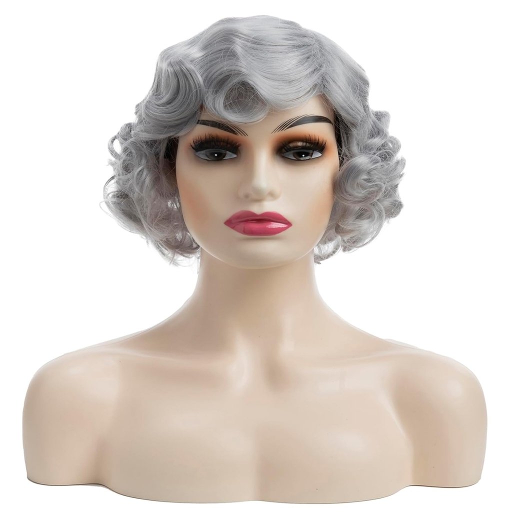 Short Curly White Wig for Women Synthetic Natural Wavy Costume Wig - Wigtrends