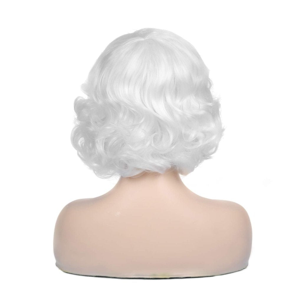 Short Curly White Wig for Women Synthetic Natural Wavy Costume Wig - Wigtrends