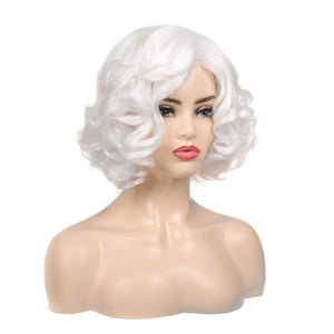 Short Curly White Wig for Women Synthetic Natural Wavy Costume Wig - Wigtrends