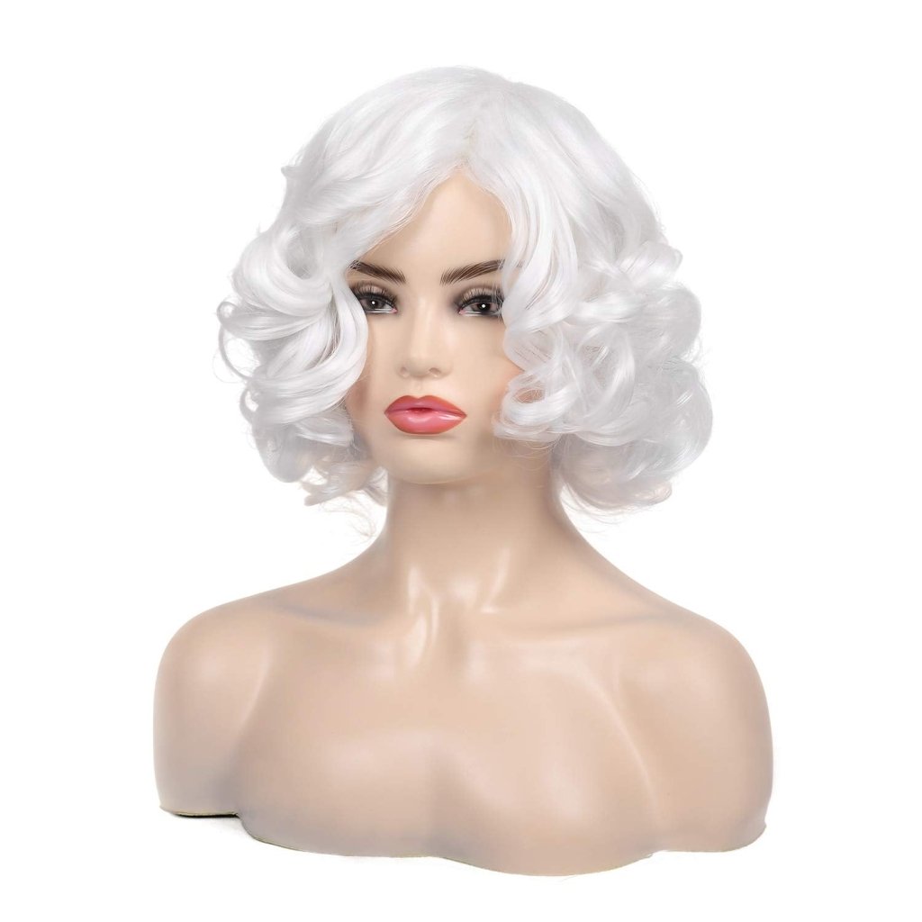 Short Curly White Wig for Women Synthetic Natural Wavy Costume Wig - Wigtrends