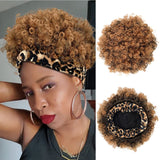 Short Curly Wigs with Headbands Attached for Black Women Synthitic Kinky Curly Afro Puff No Drawstring Ponytail Wig Headwrap Hairstyles With 2 Clips(T1B/Grey) - Wigtrends