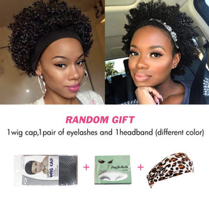 Short Curly Wigs with Headbands Attached for Black Women Synthitic Kinky Curly Afro Puff No Drawstring Ponytail Wig Headwrap Hairstyles With 2 Clips(T1B/Grey) - Wigtrends