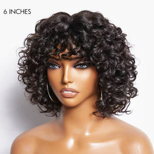 Short Cut Water Wave Wigs with Curly Bangs - Wigtrends