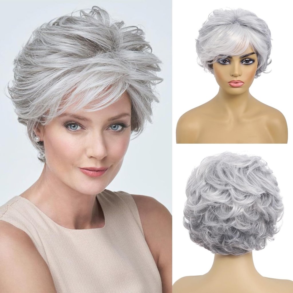 Short Gray Pixie Cut Wigs Salt and Pepper Wigs for Black Women Natural looking Grandma Wig Old Lady Wigs for Older Women Grey Short Synthetic Hair Replacement Wigs - Wigtrends