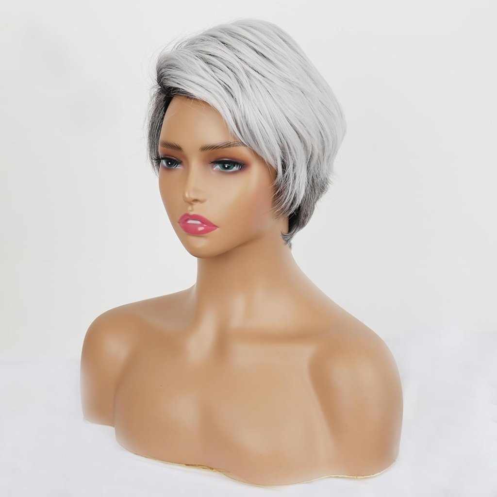 Short Gray Pixie Cut Wigs Salt and Pepper Wigs for Black Women Natural looking Grandma Wig Old Lady Wigs for Older Women Grey Short Synthetic Hair Replacement Wigs - Wigtrends