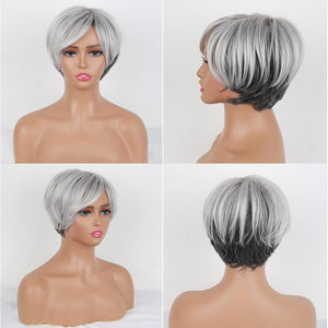 Short Gray Pixie Cut Wigs Salt and Pepper Wigs for Black Women Natural looking Grandma Wig Old Lady Wigs for Older Women Grey Short Synthetic Hair Replacement Wigs - Wigtrends