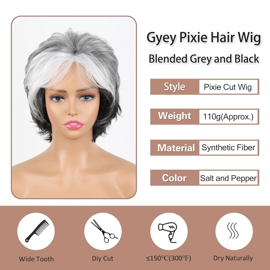 Short Gray Pixie Cut Wigs Salt and Pepper Wigs for Black Women Natural looking Grandma Wig Old Lady Wigs for Older Women Grey Short Synthetic Hair Replacement Wigs - Wigtrends