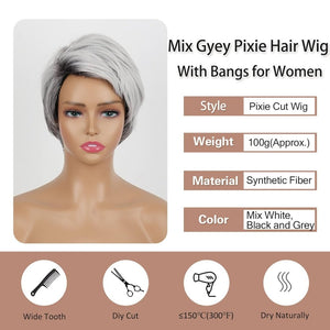 Short Gray Pixie Cut Wigs Salt and Pepper Wigs for Black Women Natural looking Grandma Wig Old Lady Wigs for Older Women Grey Short Synthetic Hair Replacement Wigs - Wigtrends