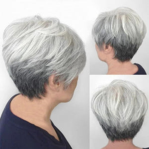 Short Gray Pixie Cut Wigs Salt and Pepper Wigs for Black Women Natural looking Grandma Wig Old Lady Wigs for Older Women Grey Short Synthetic Hair Replacement Wigs - Wigtrends