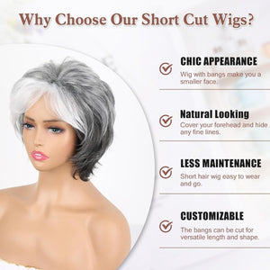 Short Gray Pixie Cut Wigs Salt and Pepper Wigs for Black Women Natural looking Grandma Wig Old Lady Wigs for Older Women Grey Short Synthetic Hair Replacement Wigs - Wigtrends