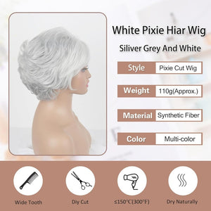 Short Gray Pixie Cut Wigs Salt and Pepper Wigs for Black Women Natural looking Grandma Wig Old Lady Wigs for Older Women Grey Short Synthetic Hair Replacement Wigs - Wigtrends