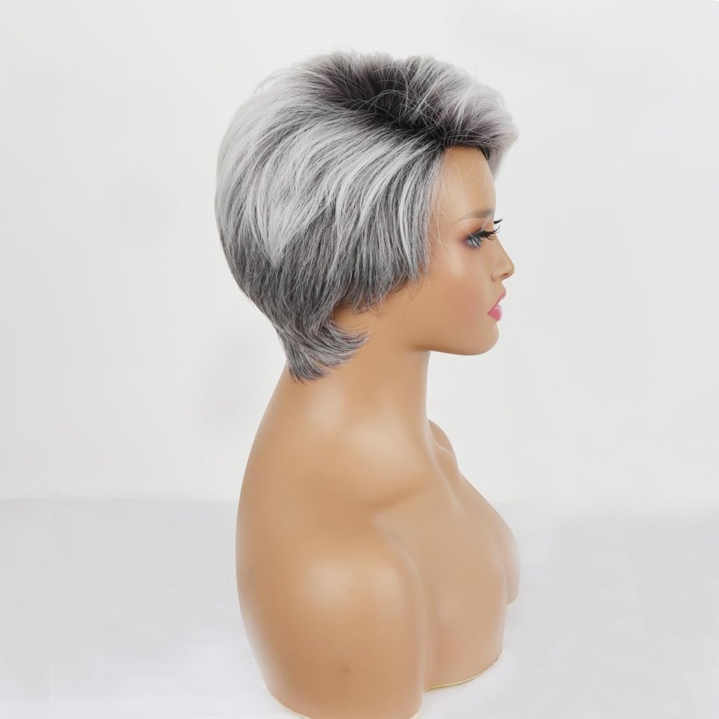 Short Gray Pixie Cut Wigs Salt and Pepper Wigs for Black Women Natural looking Grandma Wig Old Lady Wigs for Older Women Grey Short Synthetic Hair Replacement Wigs - Wigtrends