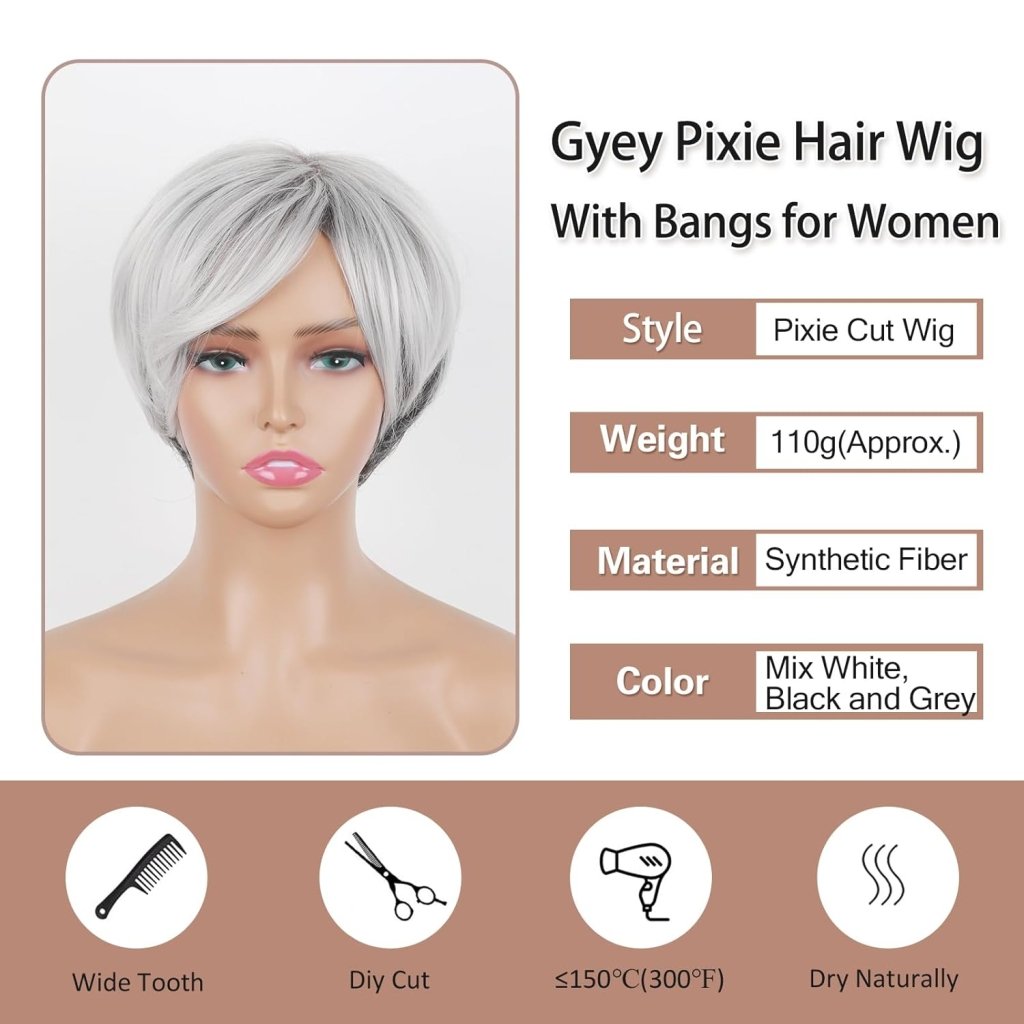 Short Gray Pixie Cut Wigs Salt and Pepper Wigs for Black Women Natural looking Grandma Wig Old Lady Wigs for Older Women Grey Short Synthetic Hair Replacement Wigs - Wigtrends